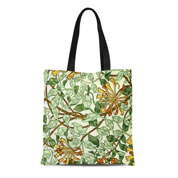 LADDKE Canvas Tote Bag Vintage William Morris Honeysuckle in Green and Pattern Reusable Handbag Shoulder Grocery Shopping Bags