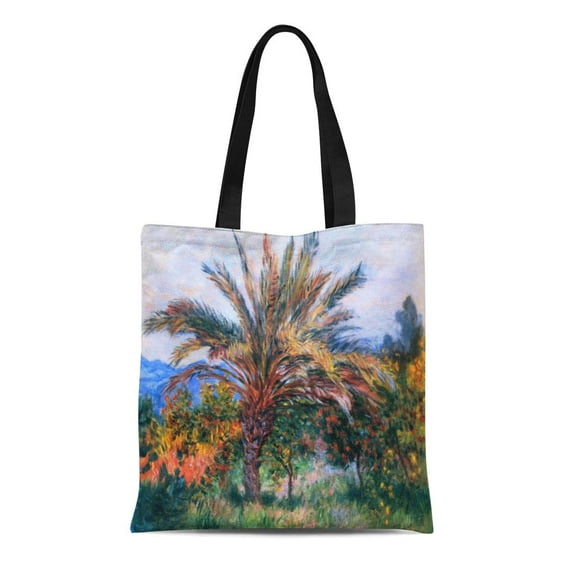 LADDKE Canvas Tote Bag Vintagechest Claude Monet Palm Tree at Vintage Impressionism Reusable Handbag Shoulder Grocery Shopping Bags