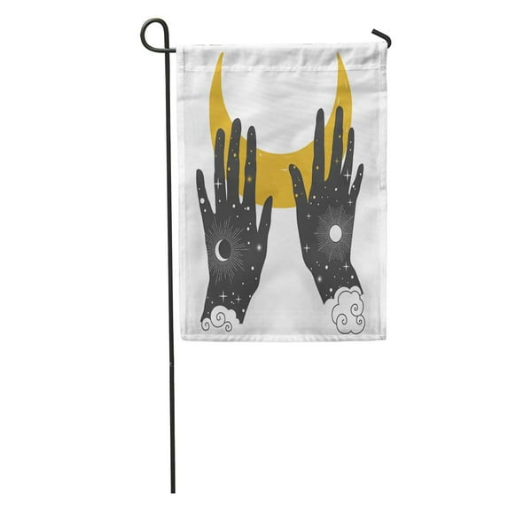 LADDKE Chiromancy Hands Holding Crescent Moon in Boho Palmistry Sun Vintage Garden Flag Decorative Flag House Banner 28x40 inch
