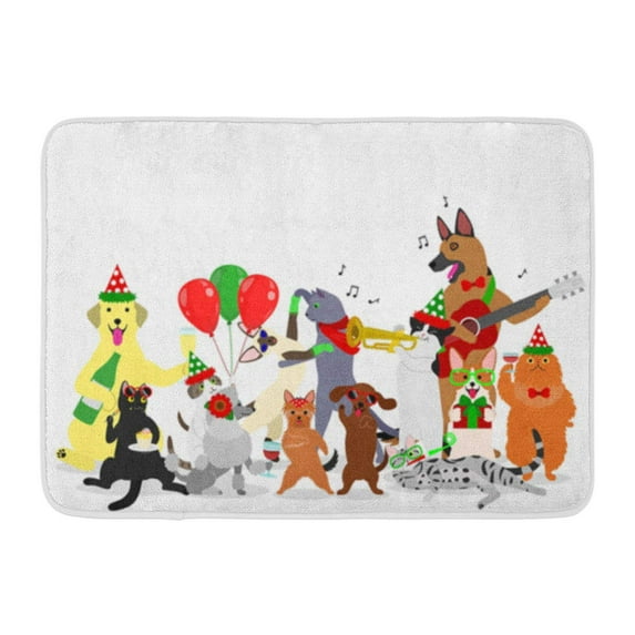 LADDKE Christmas Cats and Dogs Group Balloon Blower Bow Doormat Floor Rug Bath Mat 30x18 inch