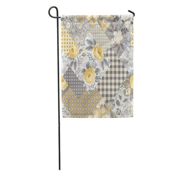 LADDKE Colorful Vintage Patchwork Floral Pattern Yellow Roses Check Victorian Garden Flag Decorative Flag House Banner 12x18 inch