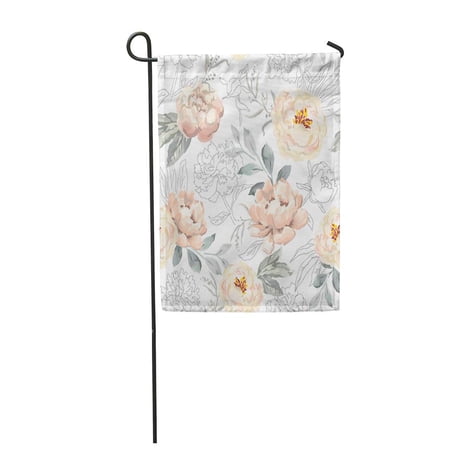 LADDKE Creamy Blush Peony Flowers and Gray Leaves Delicate Linear Garden Flag Decorative Flag House Banner 12x18 inch