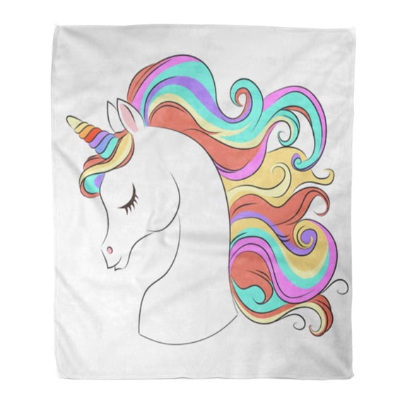 LADDKE Flannel Throw Blanket Adorable Cute White Unicorn Rainbow Hair for Children Sweet Fantasy Character 50x60 Inch Lightweight Cozy Plush Fluffy Warm Fuzzy Soft