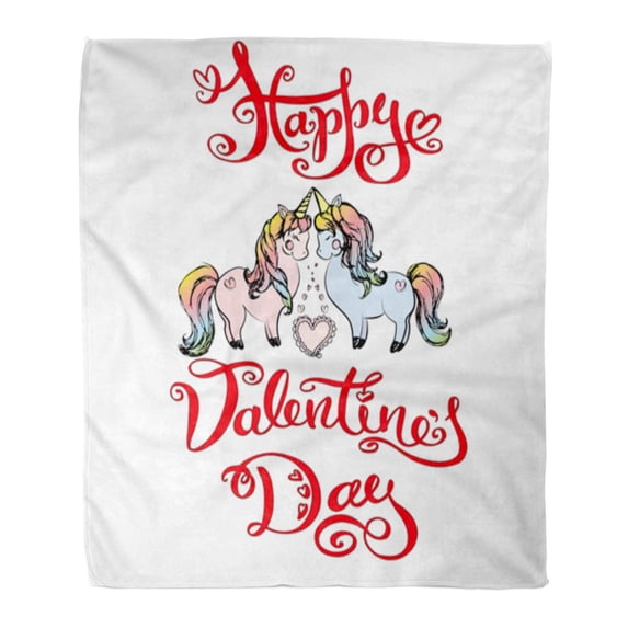 LADDKE Flannel Throw Blanket Beautiful Happy Valentines Day Couple of Unicorns White Soft for Bed Sofa and Couch 58x80 Inches