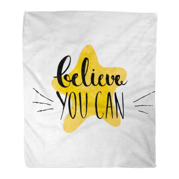 LADDKE Flannel Throw Blanket Believe You Can Inspirational Quote Phase Yellow Star Lettering Soft for Bed Sofa and Couch 50x60 Inches