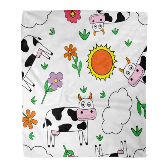 LADDKE Flannel Throw Blanket Clip Activity Dairy Cows Pattern Clouds Decorated Farm Soft for Bed Sofa and Couch 58x80 Inches