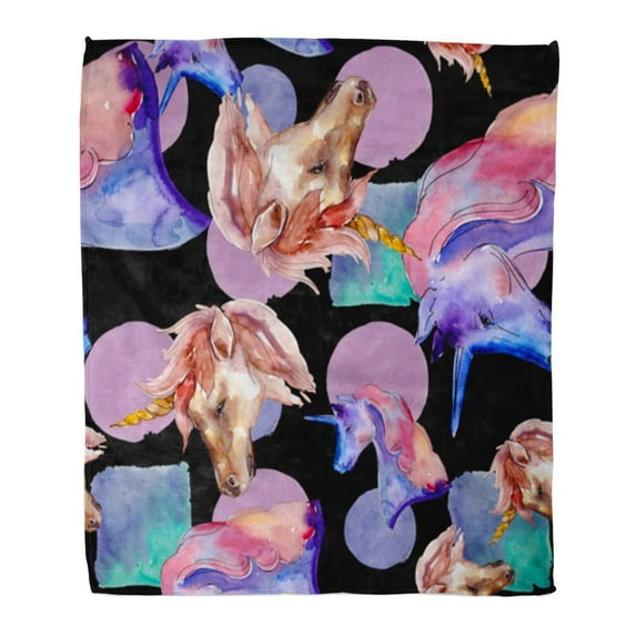 LADDKE Flannel Throw Blanket Cute Unicorn Horse Fairytale Children Sweet Dream Exotic Wild in Watercolor Pattern 58x80 Inch Lightweight Cozy Plush Fluffy Warm Fuzzy Soft