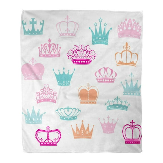 LADDKE Flannel Throw Blanket Pink Baby Crown Silhouette Princess Colorful Girl Prince Pattern Soft for Bed Sofa and Couch 58x80 Inches