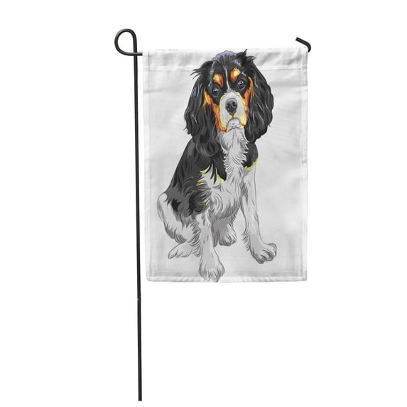 LADDKE Gray Hair Cute Sad Dog Cavalier King Charles Spaniel Breed Orange Puppy Sketch Garden Flag Decorative Flag House Banner 12x18 inch