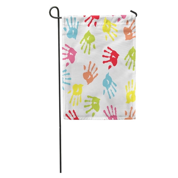 LADDKE Green Kid Colorful Handprint Pink Hand Boy Baby Pattern Little Garden Flag Decorative Flag House Banner 12x18 inch