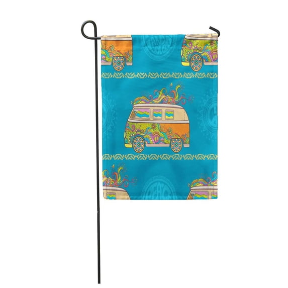 LADDKE Hippie Vintage Car Minivan Sign Popular for Flower Children Love and Music Garden Flag Decorative Flag House Banner 12x18 inch