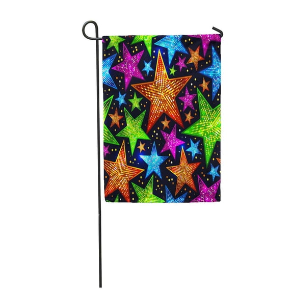 LADDKE Holiday Bright of Shiny Sparkles and Sequins in The Form Stars on Dark Disco for Garden Flag Decorative Flag House Banner 12x18 inch