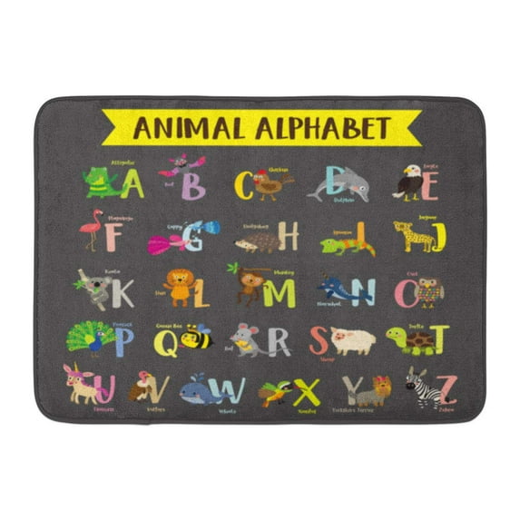 LADDKE Kid Cute Colorful Children Zoo Z Alphabet Learning English Vocabulary Dark Doormat Floor Rug Bath Mat 23.6x15.7 inch