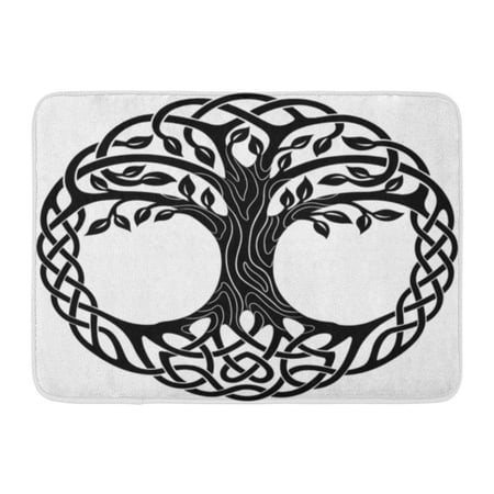 LADDKE Knot Celtic Tree of Life Roots Round Black White Branches Doormat Floor Rug Bath Mat 23.6x15.7 inch