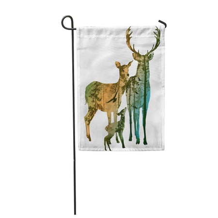 LADDKE Landscape Silhouette of The Deer Family Inside Coniferous Forest Birds Garden Flag Decorative Flag House Banner 28x40 inch