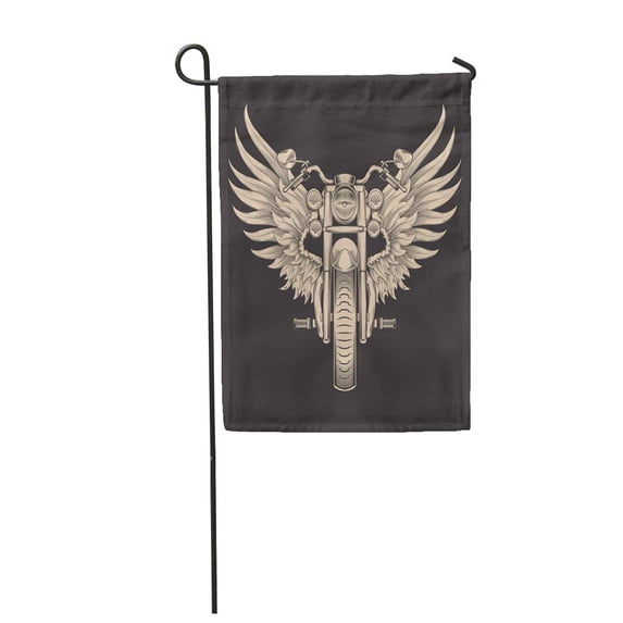 LADDKE Motorbike Monochrome of Motorcycle Wings for The Sketch Tattoo Garden Flag Decorative Flag House Banner 12x18 inch