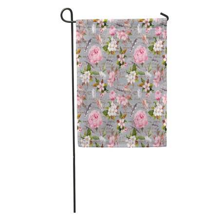 LADDKE Pink Boho Peony Flowers Sakura Feathers Vintage Floral Pattern Letter Watercolor Botanic Garden Flag Decorative Flag House Banner 28x40 inch