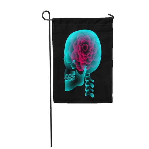 LADDKE Skull X Ray Heart Flower Symbol Love Side View Glow Garden Flag Decorative Flag House Banner 12x18 inch