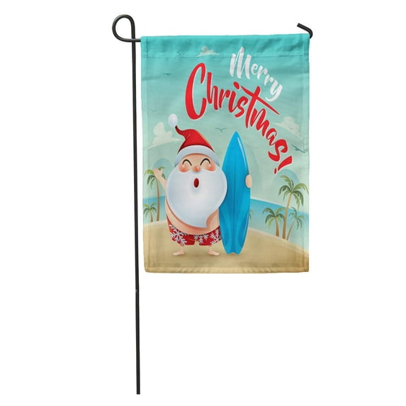 LADDKE Summer Merry Christmas Santa Claus Beach Holiday Swimsuit Travel Activities Garden Flag Decorative Flag House Banner 12x18 inch