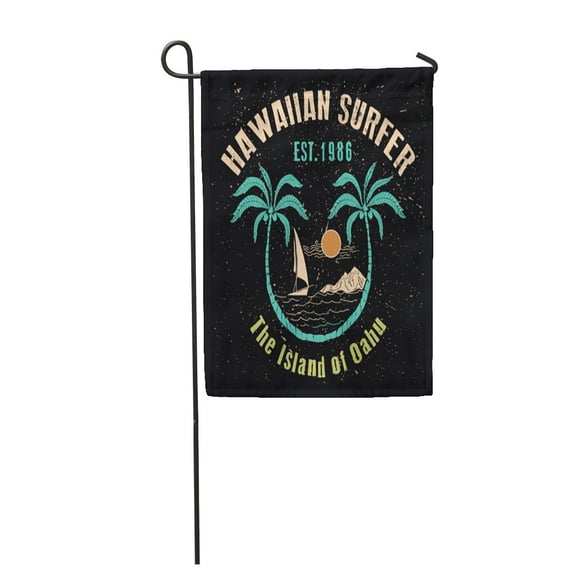 LADDKE Surf Hawaiian Surfer Graphic Badge Vintage Aloha American Beach Boat Garden Flag Decorative Flag House Banner 12x18 inch