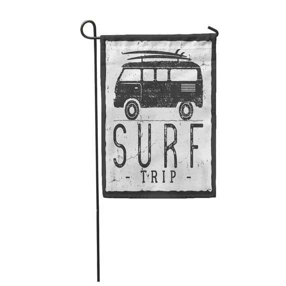 LADDKE Surf Trip Summer Surfing Retro Badge Beach Surfer Emblem Rv Boards Outdoors Garden Flag Decorative Flag House Banner 12x18 inch