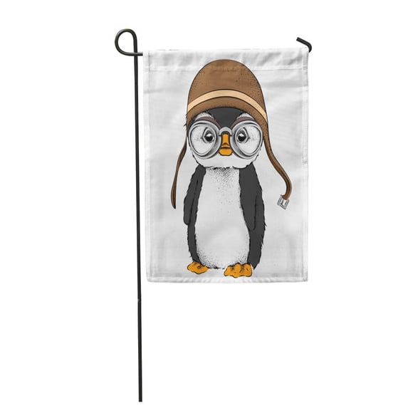 LADDKE The Portrait of Penguin Wearing Motorcycle Helmet Baby Barking Garden Flag Decorative Flag House Banner 28x40 inch