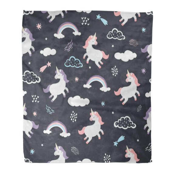 LADDKE Throw Blanket 50x60 Inches Cute Unicorns Clouds Stars Magic with White Baby Jumping in The Night Sky Warm Flannel Soft Blanket for Couch Sofa Bed