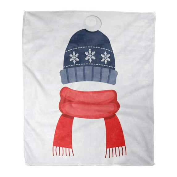 LADDKE Throw Blanket 58x80 Inches Blue Wool Winter Hat Cap Snowflake and Pompom Red Scarf Flat Warm Warm Flannel Soft Blanket for Couch Sofa Bed
