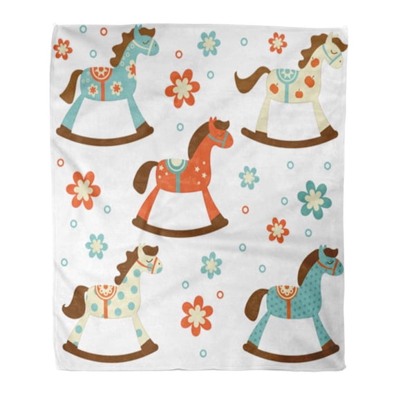 LADDKE Throw Blanket Warm Cozy Print Flannel Pony Cute Colorful Collection of Rocking Horses Toy Comfortable Soft for Bed Sofa and Couch 50x60 Inches
