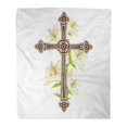 thumbnail image 1 of LADDKE Throw Blanket Warm Cozy Print Flannel Silhouette of Ornate Cross Lilies Happy Easter Religious Symbols Faith Comfortable Soft for Bed Sofa and Couch 50x60 Inches, 1 of 1
