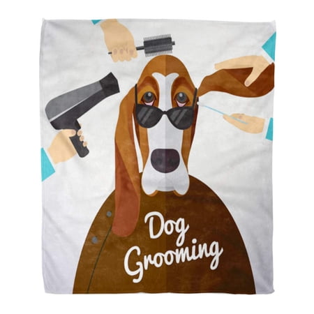 LADDKE Throw Blanket Warm Cozy Print Flannel Wash Basset Hound Getting Groomed at Pet Grooming Salon Dog Comfortable Soft for Bed Sofa and Couch 58x80 Inches