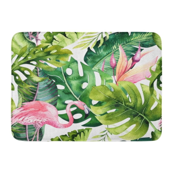 LADDKE Tropical Flamingo Watercolor Tropic Drawing Rose Bird and Greenery Palm Tree Green Exotic Flower Aloha Doormat Floor Rug Bath Mat 23.6x15.7 inch