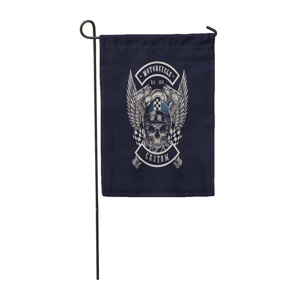 LADDKE Vintage Motorcycle Monochrome Skull Engines and Wing in Helmet Graphics Garden Flag Decorative Flag House Banner 28x40 inch