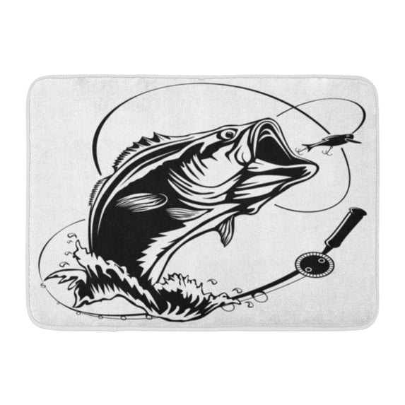 LADDKE Water Fishing Bass Fish Rod Club Emblem White Walleye Lure Hunting Doormat Floor Rug Bath Mat 23.6x15.7 inch
