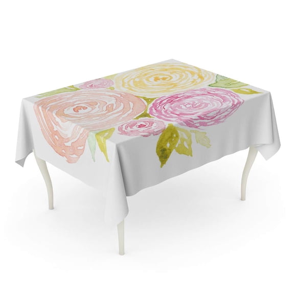 LADDKE Watercolor Cabbage Roses Bouquet Flowers Mother Day Wedding Birthday Tablecloth Table Desk Cover Home Party Decor 52x70 inch