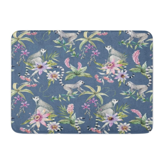 LADDKE Watercolor Tropical Pattern Lemurs Pink Flowers Eucalyptus Orchid Doormat Floor Rug Bath Mat 23.6x15.7 inch