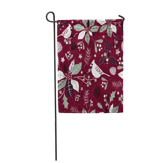 LADDKE Winter Holiday Flowers of Poinsettia Holly Berries Cardinal Birds Mistletoe Garden Flag Decorative Flag House Banner 28x40 inch