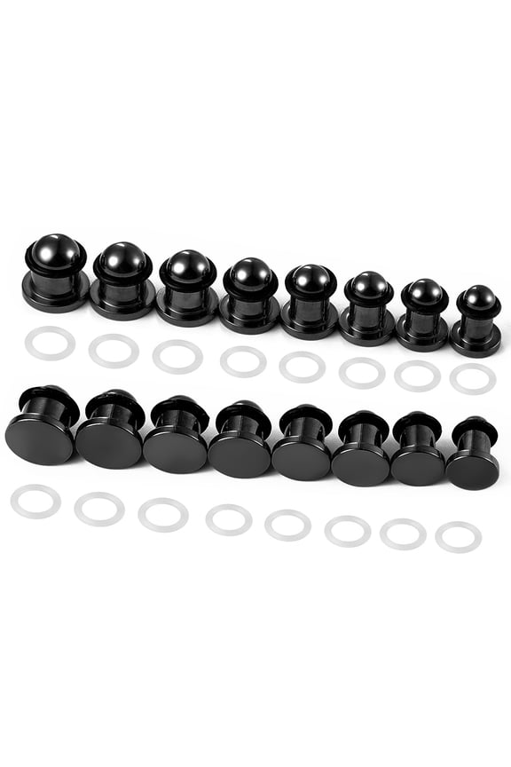 16PCS 0.5mm Increments Surgical Stainless Steel 316L Ear Stretching Kit, 6.5-10mm Hypoallergenic Dead Stretching Kits, Flat Top Single Flared Ear Plugs Gauges with O Rings