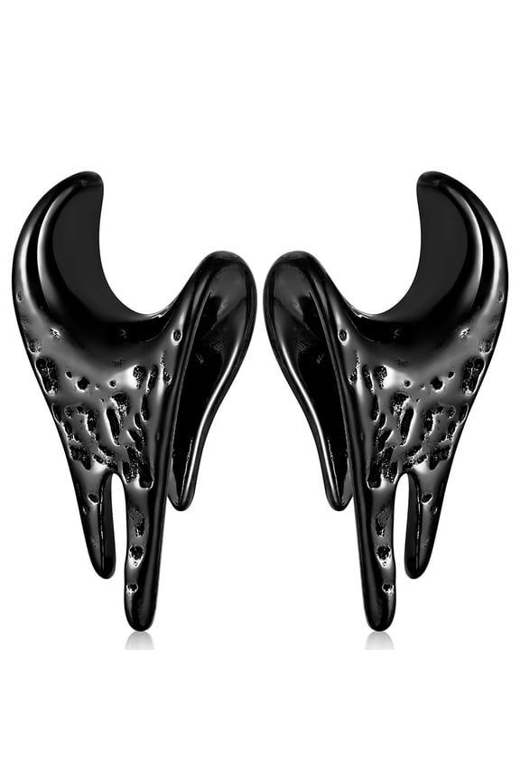 2pcs Surgical Steel 316L Ear Plugs Tunnels Gauges, Drops Design Saddle Shape Gauges for Ears, Hypoallergenic Body Piercing Jewelry for Gothic/Punk Styles (Black, 08mm=0g)