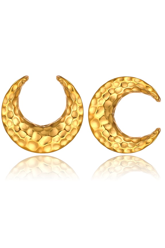 2pcs Surgical Steel 316L Ear Plugs Tunnels Gauges, Hammered Design Saddle Shape Gauges for Ears, Hypoallergenic Body Piercing Jewelry for Gothic/Punk Styles (Gold, 08mm=0g)