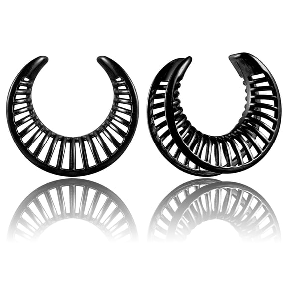 LADEMAYH 2pcs Surgical Steel 316L Ear Plugs Tunnels Gauges, Hollow Design Saddle Shape Gauges for Ears, Hypoallergenic Body Piercing Jewelry for Gothic/Punk Styles (Black, 19mm=3/4")