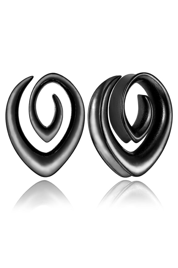 2pcs Surgical Steel 316L Ear Plugs Tunnels Gauges, Spiral Design Saddle Shape Gauges for Ears, Hypoallergenic Body Piercing Jewelry for Gothic/Punk Styles (Black, 08mm=0g)