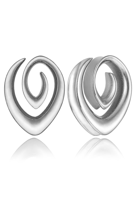 2pcs Surgical Steel 316L Ear Plugs Tunnels Gauges, Spiral Design Saddle Shape Gauges for Ears, Hypoallergenic Body Piercing Jewelry for Gothic/Punk Styles (Silver, 08mm=0g)