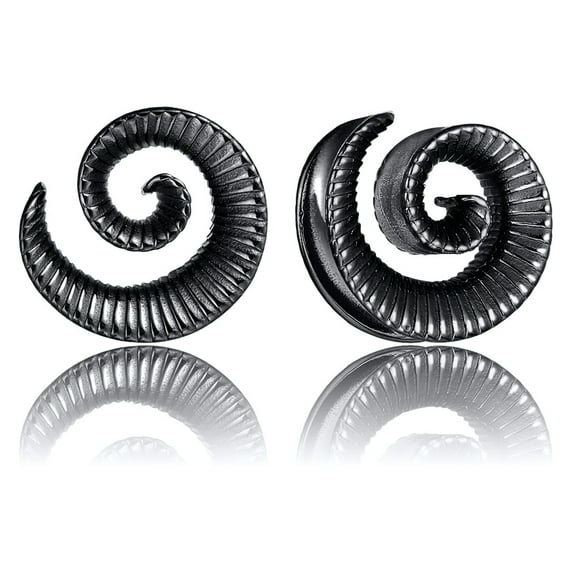 LADEMAYH 2pcs Surgical Steel 316L Ear Plugs Tunnels Gauges, Spiral Saddle Shape Gauges for Ears, Hypoallergenic Body Piercing Jewelry for Gothic/Punk Styles (Black, 08mm=0g)