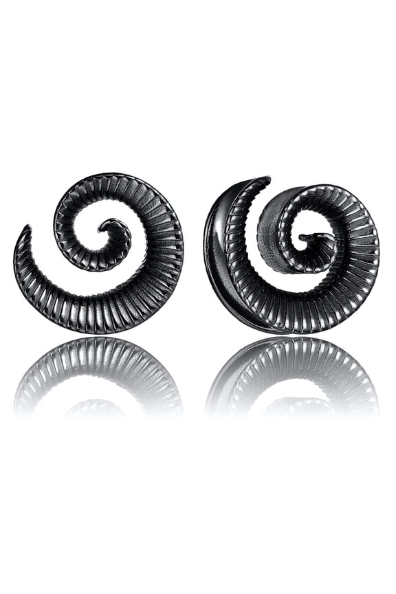 2pcs Surgical Steel 316L Ear Plugs Tunnels Gauges, Spiral Saddle Shape Gauges for Ears, Hypoallergenic Body Piercing Jewelry for Gothic/Punk Styles (Black, 08mm=0g)