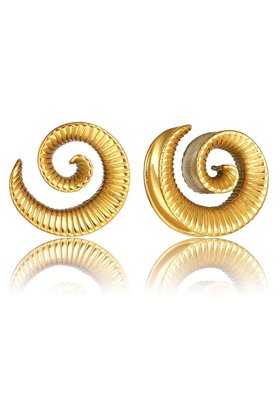 2pcs Surgical Steel 316L Ear Plugs Tunnels Gauges, Spiral Saddle Shape Gauges for Ears, Hypoallergenic Body Piercing Jewelry for Gothic/Punk Styles (Gold, 12mm=1/2")