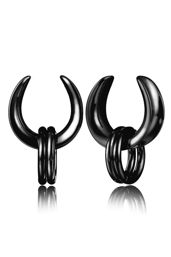 2pcs Surgical Steel 316L Ear Plugs Tunnels Gauges, With Two Rings Saddle Shape Gauges for Ears, Hypoallergenic Body Piercing Jewelry for Gothic/Punk Styles (Black, 08mm=0g)