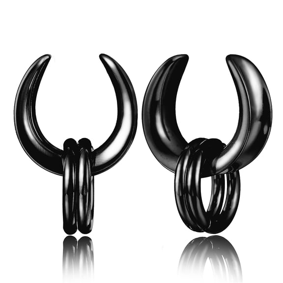 LADEMAYH 2pcs Surgical Steel 316L Ear Plugs Tunnels Gauges, With Two Rings Saddle Shape Gauges for Ears, Hypoallergenic Body Piercing Jewelry for Gothic/Punk Styles (Black, 16mm=5/8")