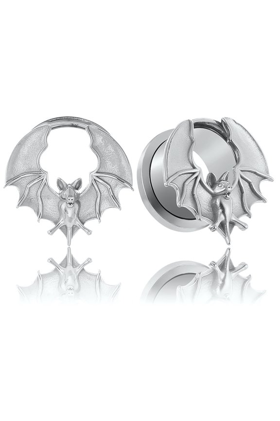 Cool Bat Surgical 316L Stainless Steel Ear Plugs Tunnels Gauges, Gothic Style Ear Expanders for Stretched Ears, Hypoallergenic Body Jewelry for Men & Women (2pcs Silver, 19mm=3/4")