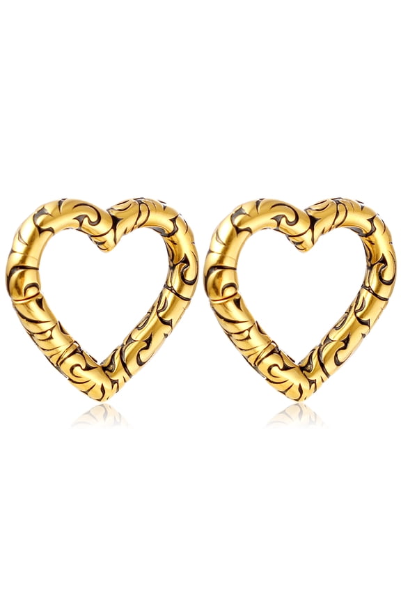 Elegant Ear Weights for Stretched Ears, Heart Shape Ear Hangers for 4g 2g 0g Ear Stretching, Gold Hypoallergenic Stainless Steel Dangle Weighted Gauges Earrings Body Jewelry